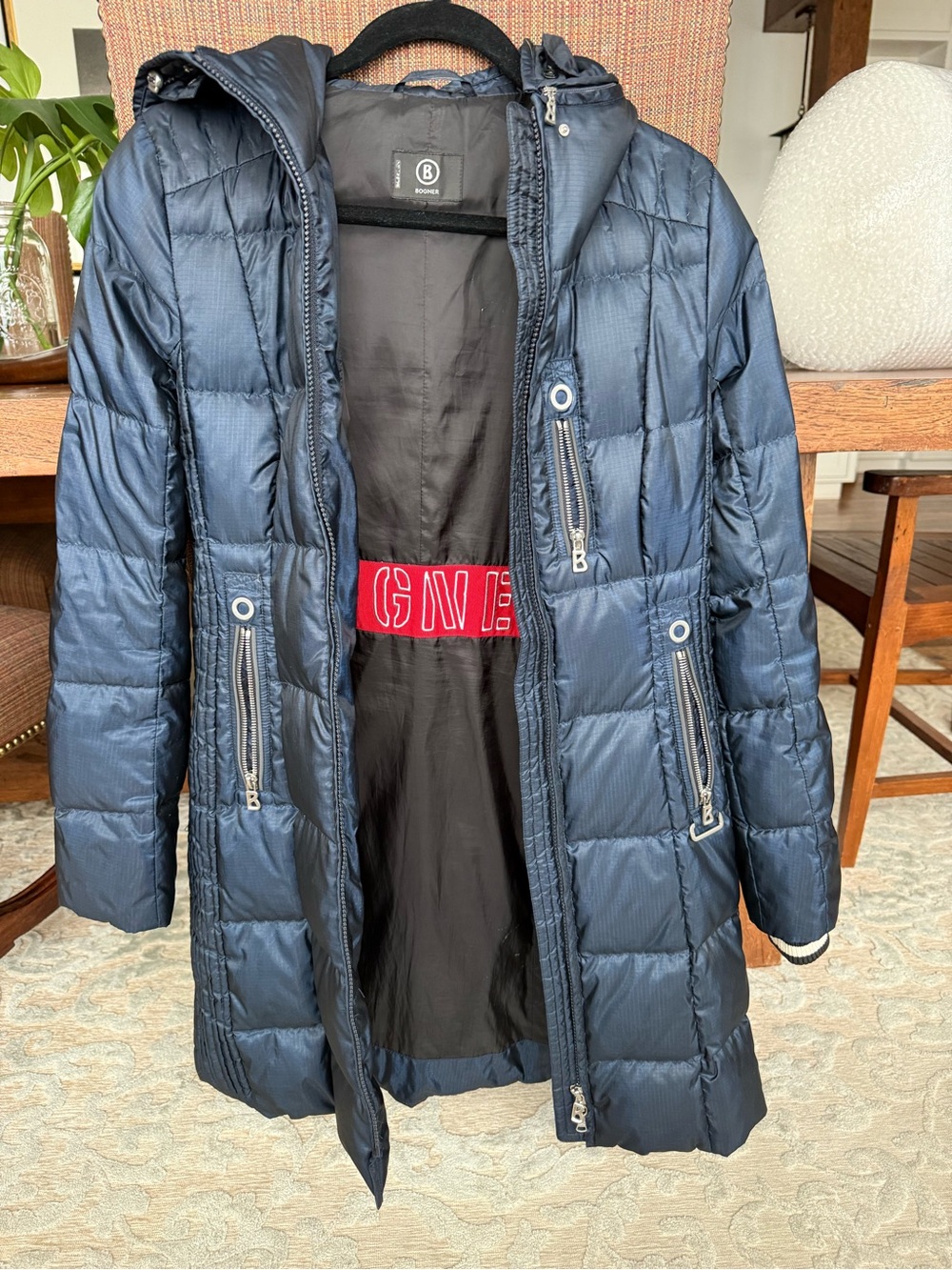 Bogner Navy Quilted Puffer Coat with Hood